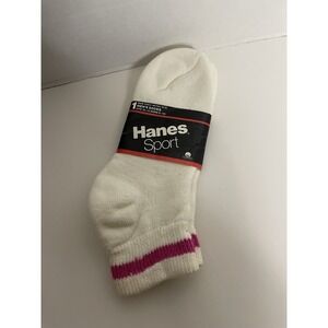 VTG Hanes Sport Sock Low Cut Shoe 6-12 Acrylic NOS 80's Pink Stripe (1) Pair